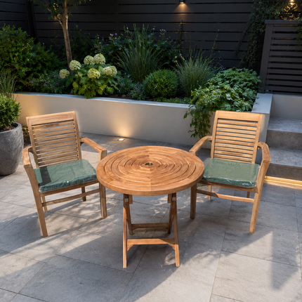 Teak Ripple Dining Set Foldable Table & Two Enclave Stacking Chairs