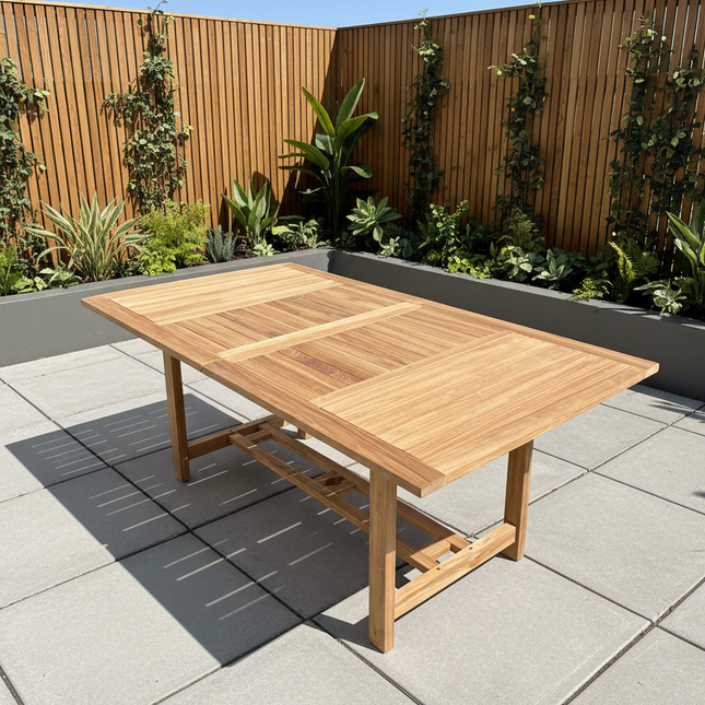 Teak Garden Table Rectangle 180cm - 240cm Dining Table Single Leaf