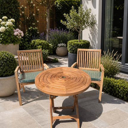 Teak Ripple Dining Set Foldable Table & Two Elysian Stacking Chairs
