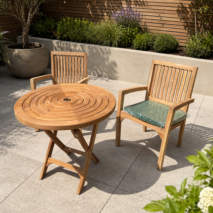 Teak Ripple Dining Set Foldable Table & Two Elysian Stacking Chairs