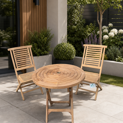 Teak Ripple Dining Set Foldable Table & Two Harbour Folding Chairs