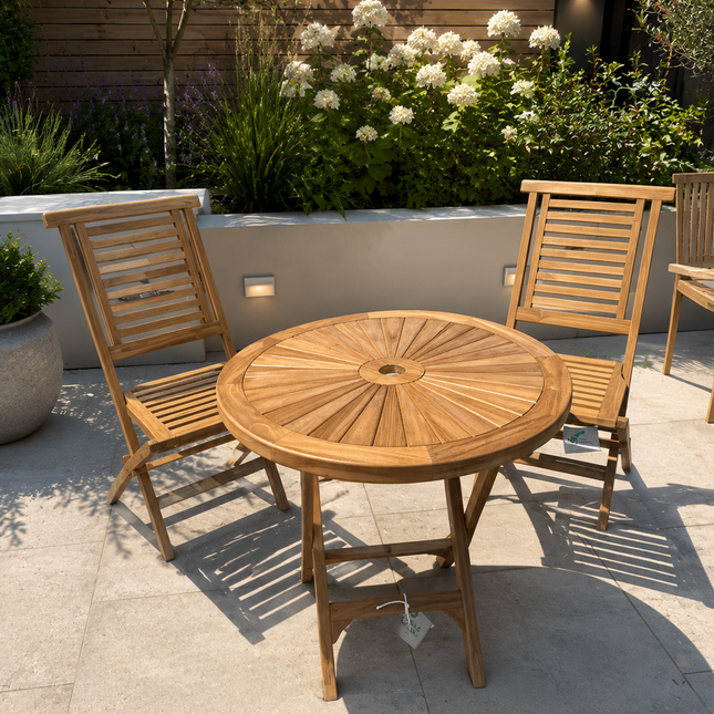 Teak Dining Set Foldable Table & Two Harbour Folding Chairs