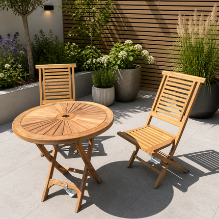 Teak Dining Set Foldable Table & Two Harbour Folding Chairs
