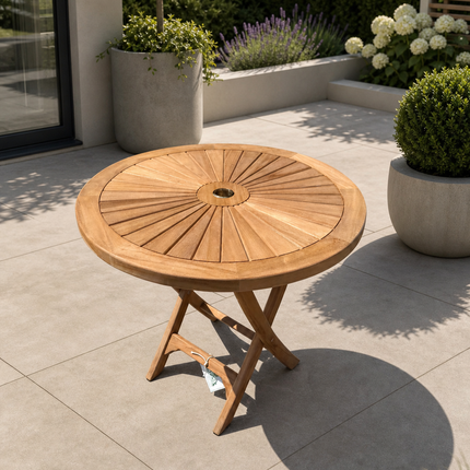 Teak Dining Set Foldable Table & Two Elysian Stacking Chairs