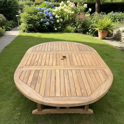 Teak Deluxe Garden Table 120cm - 170cm Dining Table 4CM Thick Single Leaf