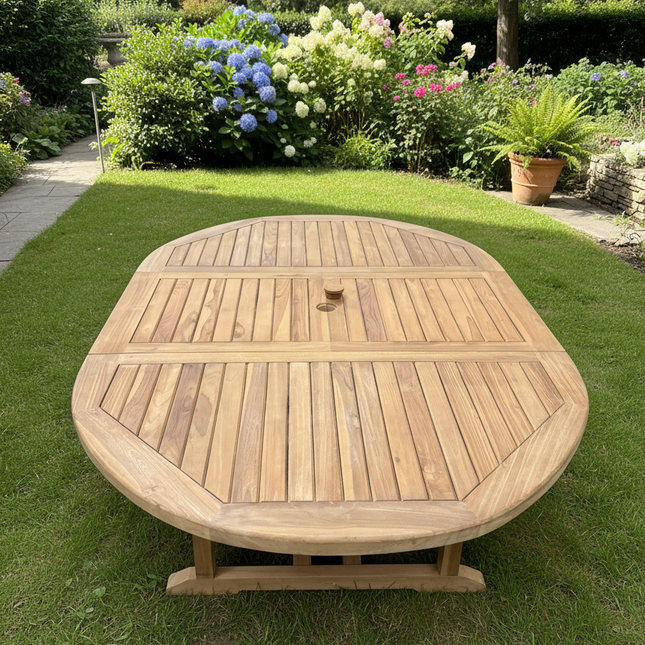 Teak Deluxe Garden Table 120cm - 170cm Dining Table 4CM Thick Single Leaf