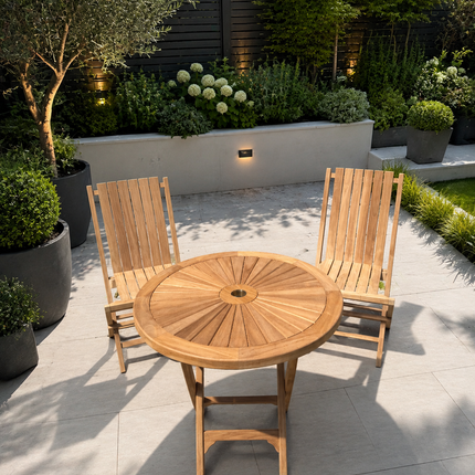 Teak Dining Set Foldable Table & Two Windsor Folding Chairs