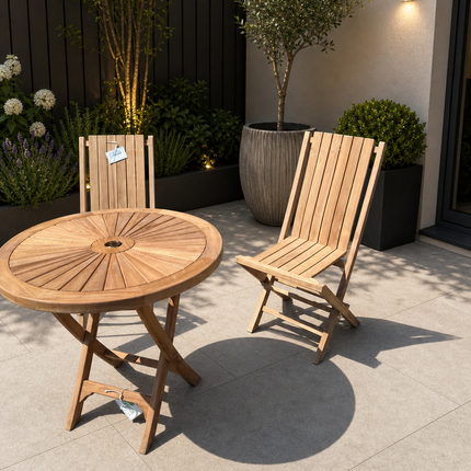 Teak Dining Set Foldable Table & Two Windsor Folding Chairs