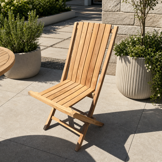 Teak Dining Set Foldable Table & Two Windsor Folding Chairs