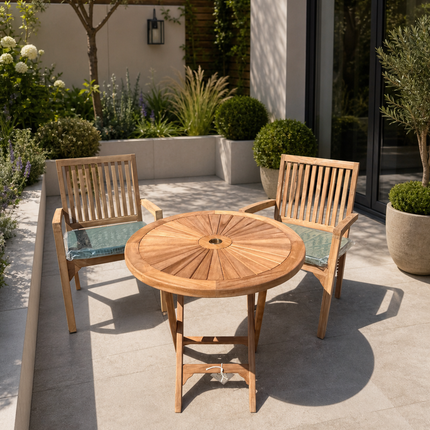 Teak Dining Set Foldable Table & Two Elysian Stacking Chairs