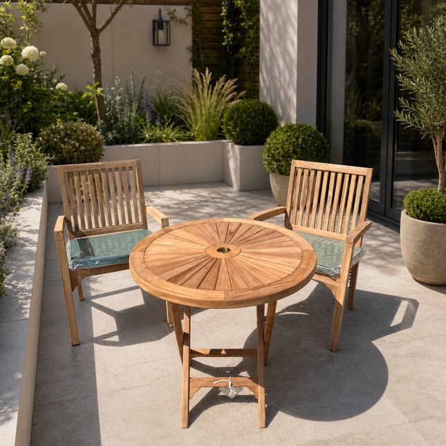 Teak Dining Set Foldable Table & Two Elysian Stacking Chairs