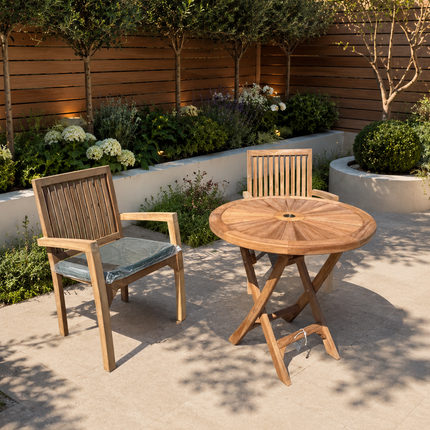 Teak Dining Set Foldable Table & Two Elysian Stacking Chairs