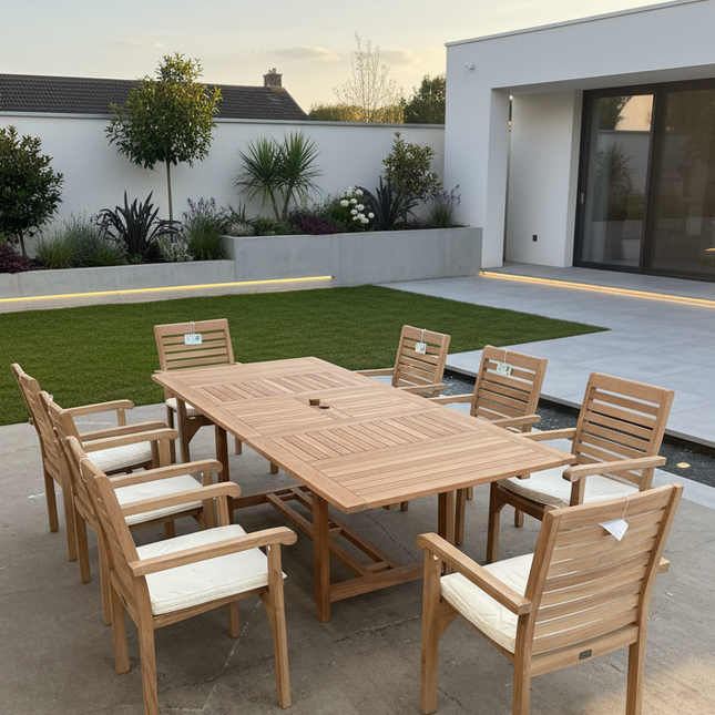 Teak extending garden table and chairs bromsgrove