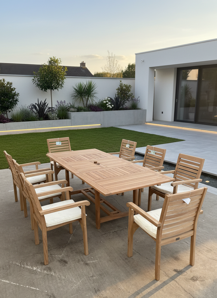 Teak extending garden table and chairs bromsgrove