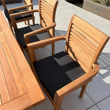 Teak Deluxe Garden Furniture Set 200cm - 300cm Dining Table 4CM Thick & 10 Chairs With Cushions