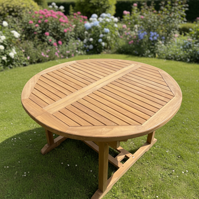 Teak Deluxe Garden Table 120cm - 170cm Dining Table 4CM Thick Single Leaf