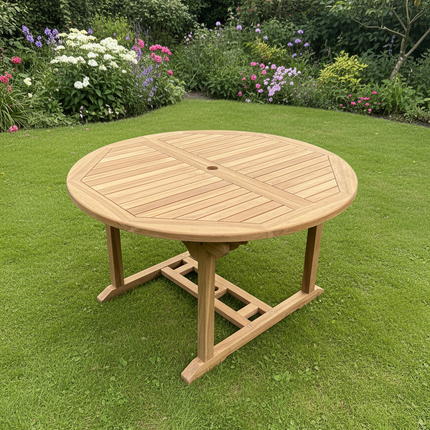 Teak Deluxe Garden Table 120cm - 170cm Dining Table 4CM Thick Single Leaf