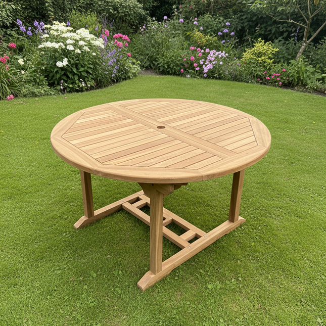 Teak Deluxe Garden Table 120cm - 170cm Dining Table 4CM Thick Single Leaf