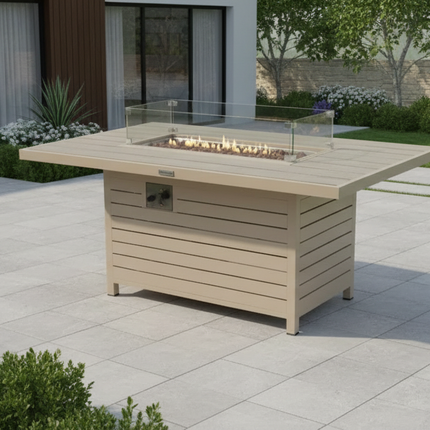 Beige Zentari Aluminium Garden Furniture Corner Sofa Set With Fire pit Table - Modular
