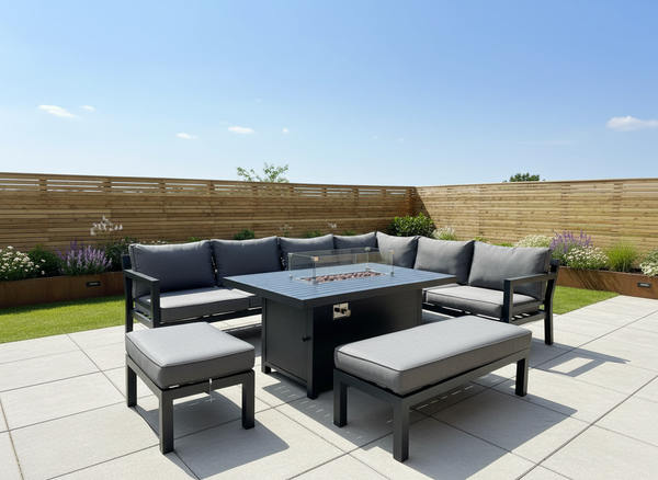 Charcoal Zentari Aluminium Garden Furniture Corner Sofa Set With Fire pit Table - Modular