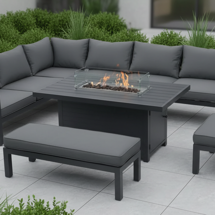 Charcoal Zentari Aluminium Garden Furniture Corner Sofa Set With Fire pit Table - Modular