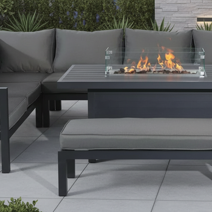 Charcoal Zentari Aluminium Garden Furniture Corner Sofa Set With Fire pit Table - Modular