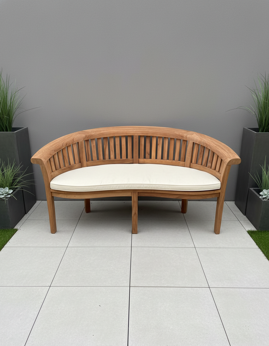 Teak Bench Rounded Teak Harmony Vertical Curved Bench 3 Seater Extra Thick – RK Garden ...