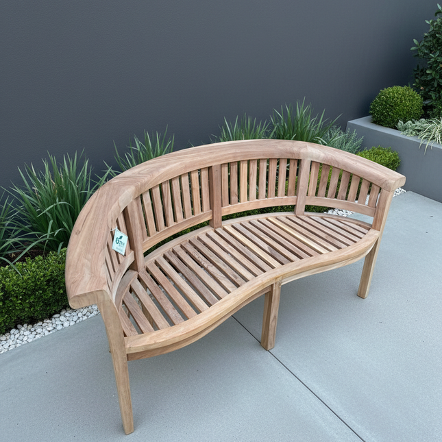 Teak Harmony Vertical Curved Bench 3 Seater Extra Thick