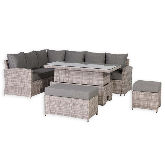 Solara Rattan Garden Furniture Corner Sofa Set With Rising Table - Left Hand (Beige Grey Weave)