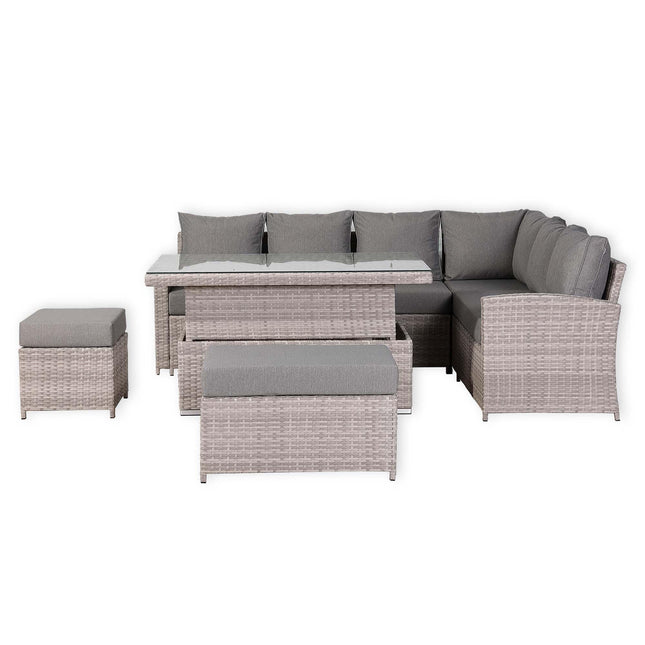 Solara Rattan Garden Furniture Corner Sofa Set With Rising Table - Right Hand (Beige Grey Weave)