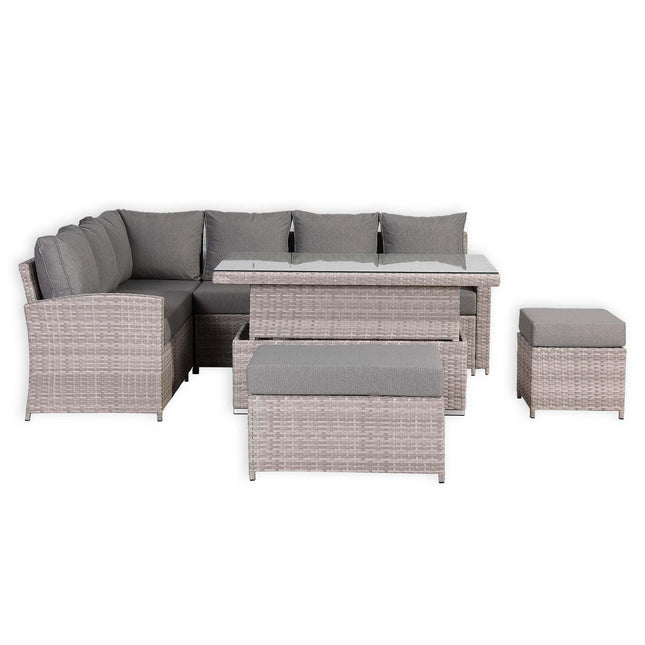 Solara Rattan Garden Furniture Corner Sofa Set With Rising Table - Left Hand (Beige Grey Weave)