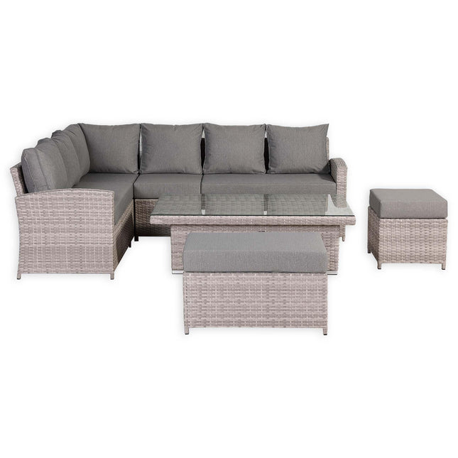 Solara Rattan Garden Furniture Corner Sofa Set With Rising Table - Left Hand (Beige Grey Weave)
