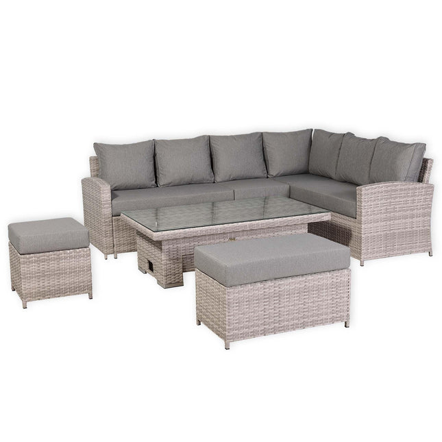 Solara Rattan Garden Furniture Corner Sofa Set With Rising Table - Right Hand (Beige Grey Weave)
