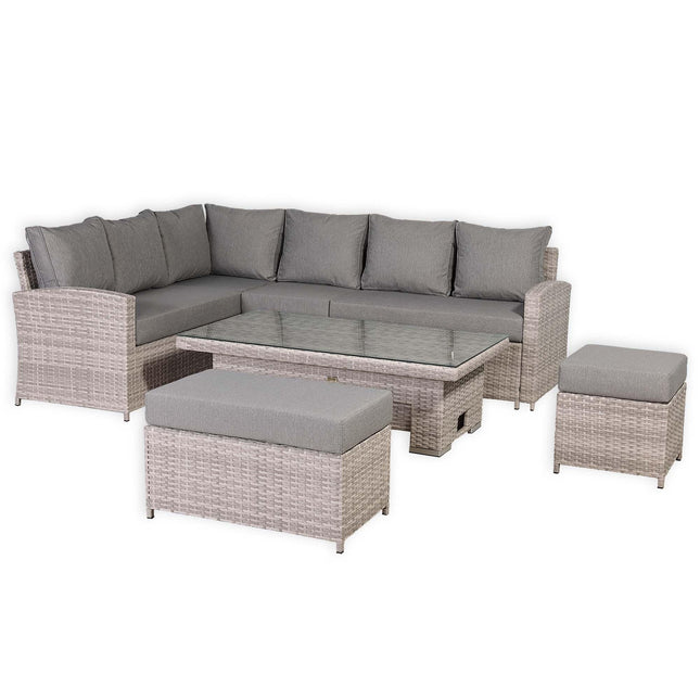 Solara Rattan Garden Furniture Corner Sofa Set With Rising Table - Left Hand (Beige Grey Weave)
