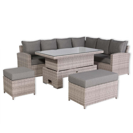 Solara Rattan Garden Furniture Corner Sofa Set With Rising Table - Right Hand (Beige Grey Weave)