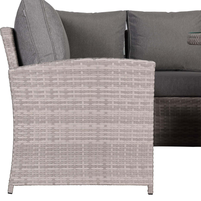 Solara Rattan Garden Furniture Corner Sofa Set With Rising Table - Left Hand (Beige Grey Weave)