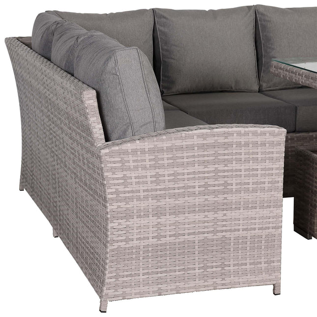 Solara Rattan Garden Furniture Corner Sofa Set With Rising Table - Right Hand (Beige Grey Weave)
