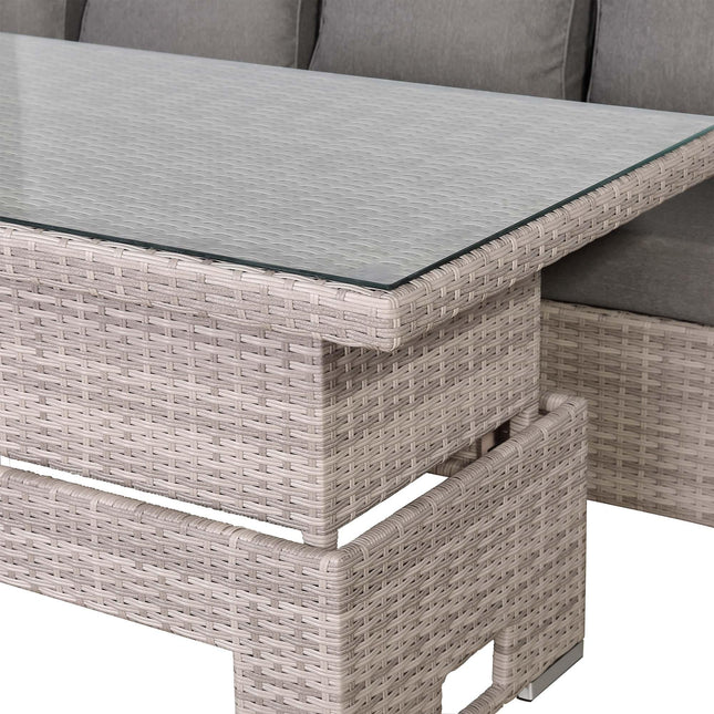 Solara Rattan Garden Furniture Corner Sofa Set With Rising Table - Right Hand (Beige Grey Weave)