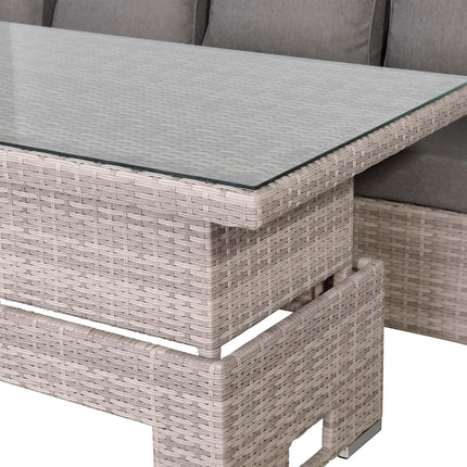 Solara Rattan Garden Furniture Corner Sofa Set With Rising Table - Left Hand (Beige Grey Weave)