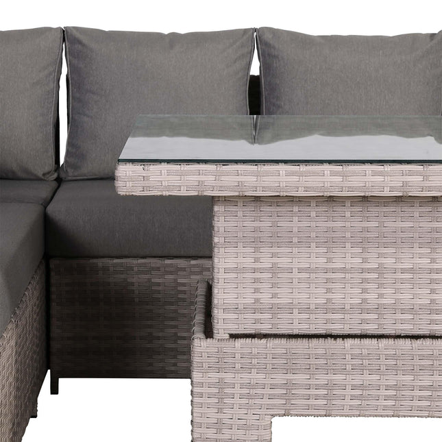 Solara Rattan Garden Furniture Corner Sofa Set With Rising Table - Left Hand (Beige Grey Weave)