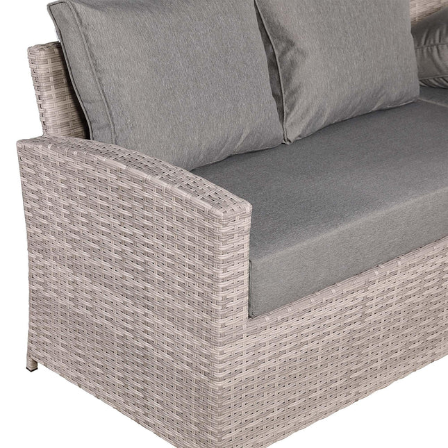 Solara Rattan Garden Furniture Corner Sofa Set With Rising Table - Left Hand (Beige Grey Weave)