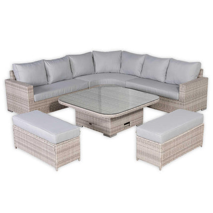 Ashford Rattan Garden Furniture Corner Sofa Set With Rising Table (Square) - Right Hand