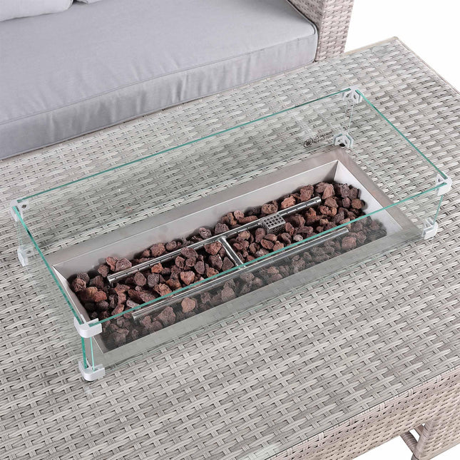 Ashford Rattan Garden Furniture Corner Sofa Set With Firepit Rising Table (Rectangle) - Left Hand