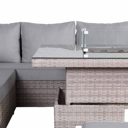 Ashford Rattan Garden Furniture Corner Sofa Set With Firepit Rising Table (Rectangle) - Left Hand