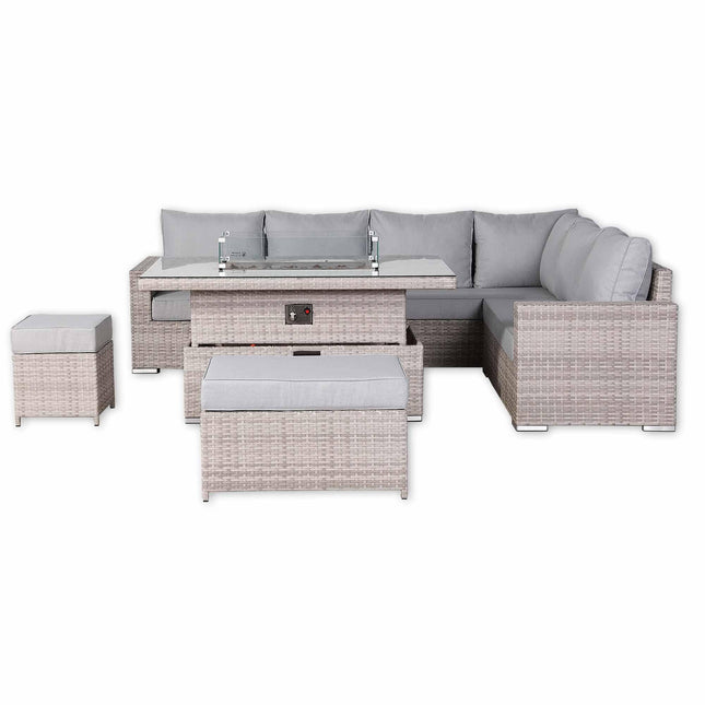 Ashford Rattan Garden Furniture Corner Sofa Set With Firepit Rising Table (Rectangle) - Right Hand