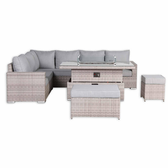 Ashford Rattan Garden Furniture Corner Sofa Set With Firepit Rising Table (Rectangle) - Left Hand