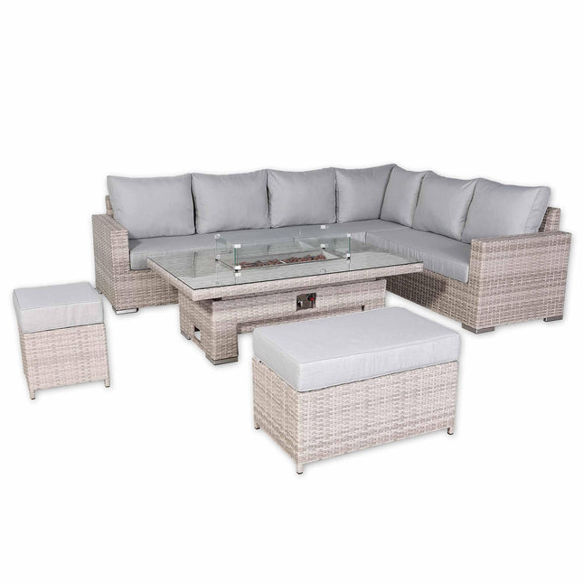 Ashford Rattan Garden Furniture Corner Sofa Set With Firepit Rising Table (Rectangle) - Right Hand