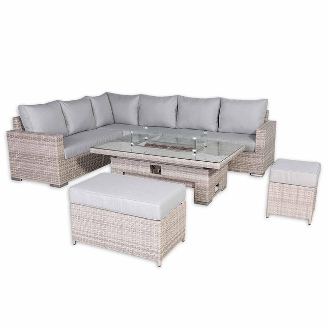 Ashford Rattan Garden Furniture Corner Sofa Set With Firepit Rising Table (Rectangle) - Left Hand