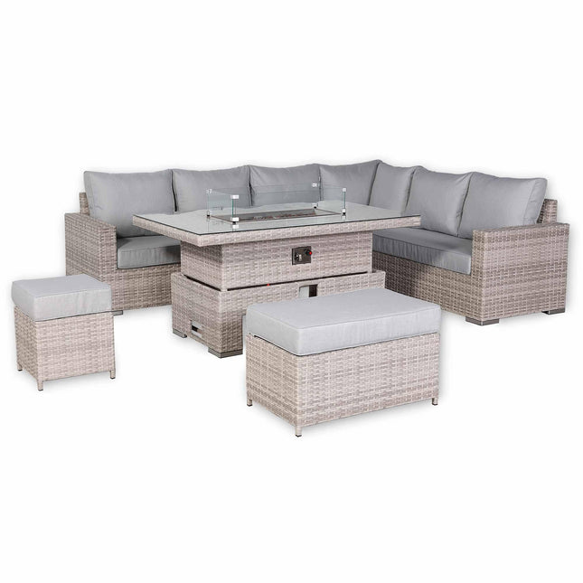 Ashford Rattan Garden Furniture Corner Sofa Set With Firepit Rising Table (Rectangle) - Right Hand