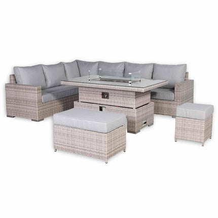 Ashford Rattan Garden Furniture Corner Sofa Set With Firepit Rising Table (Rectangle) - Left Hand